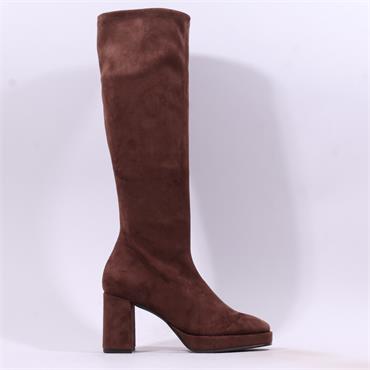 Miss Elastic Hilary Platform Long Boot - Brown Suede